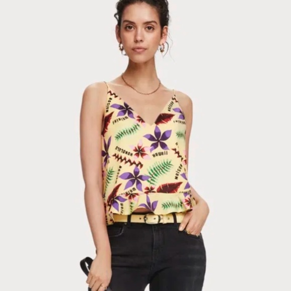 SCOTCH & SODA Peplum Tank Top Floral Print V-Neck Camisole Top size M - Picture 2 of 4